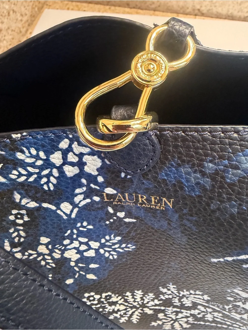 Lauren Ralph Lauren Navy and Blue Floral Tote with Navy Pouch- NWOT